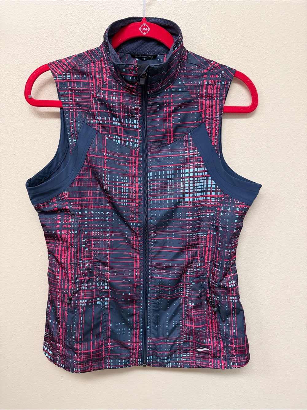 Brooks Navy & Pink Sleeveless Zip-Front Vest